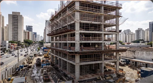 Edificação de grande porte em construção em área urbana