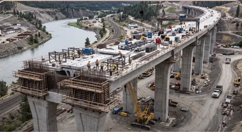 Construção de ponte e infraestrutura viária de grande porte